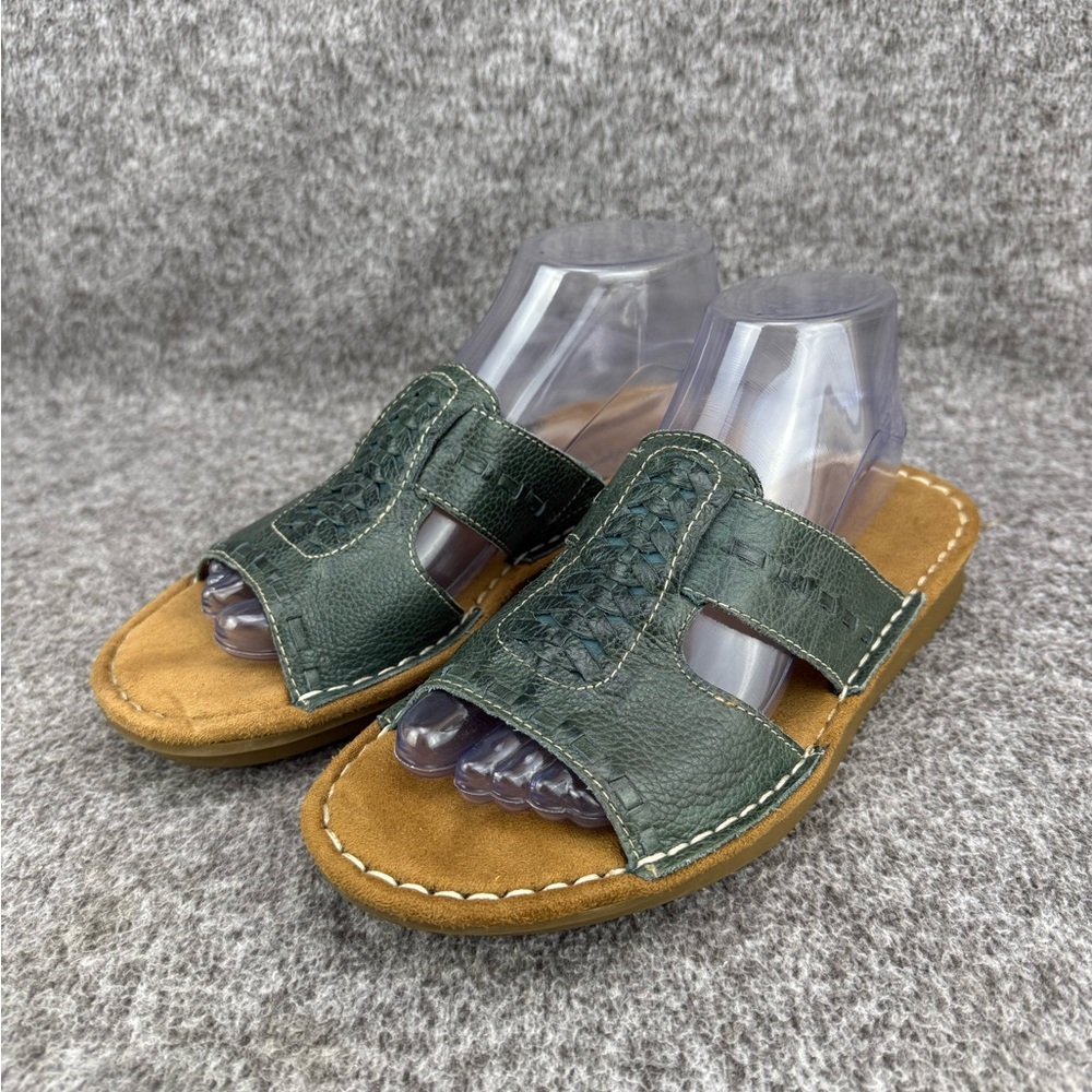 Women’s 8.5M Natural Soul Dalton Green Leather Slide Sandals Casual Comfort Shoe